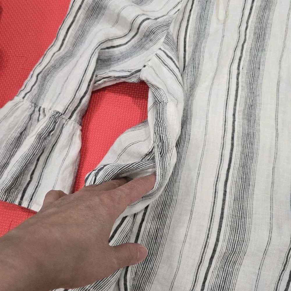 Charter Club Women's 2X Top‎ 100% Linen Striped Ruffle Bell Sleeve Boho Blouse